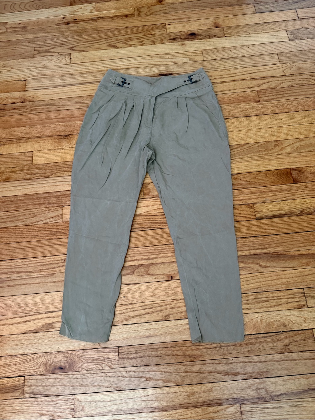 Max & Co. Long Trousers Tan Khaki Pleated High-Rise Skinny Pants Fold Over Sz 10
